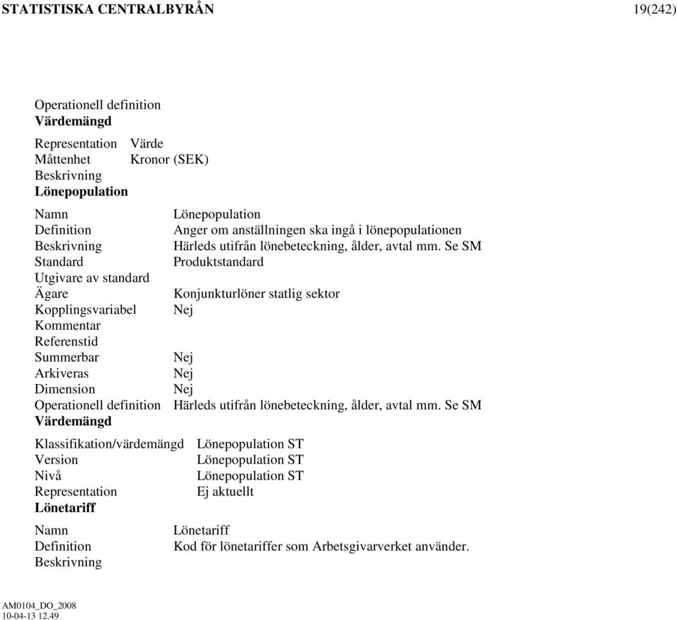 Se SM Standard Produktstandard Utgivare av standard Ägare Konjunkturlöner statlig sektor Kopplingsvariabel Nej Kommentar Referenstid Summerbar Nej Arkiveras Nej Dimension Nej Operationell