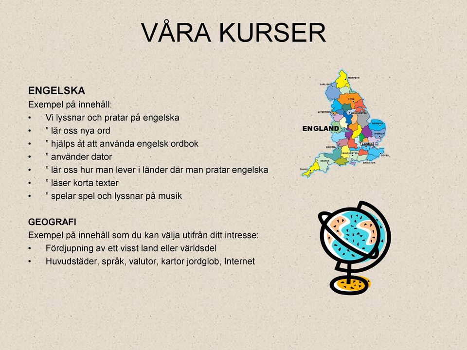 texter spelar spel och lyssnar på musik GEOGRAFI Exempel på innehåll som du kan välja utifrån ditt