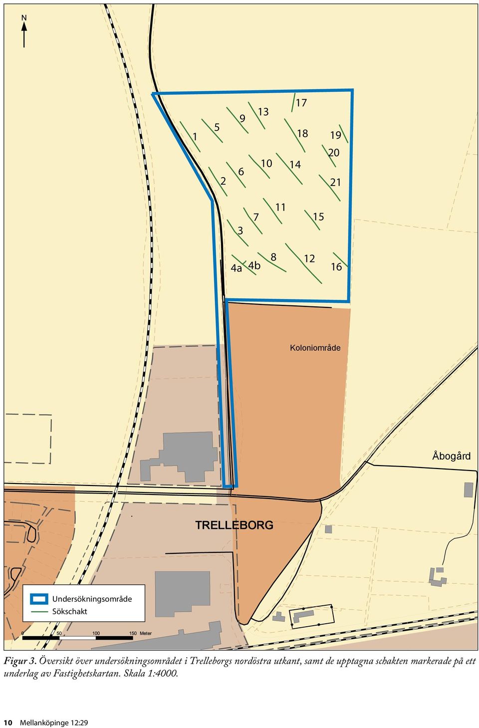 Översikt över undersökningsområdet i Trelleborgs nordöstra utkant, samt de