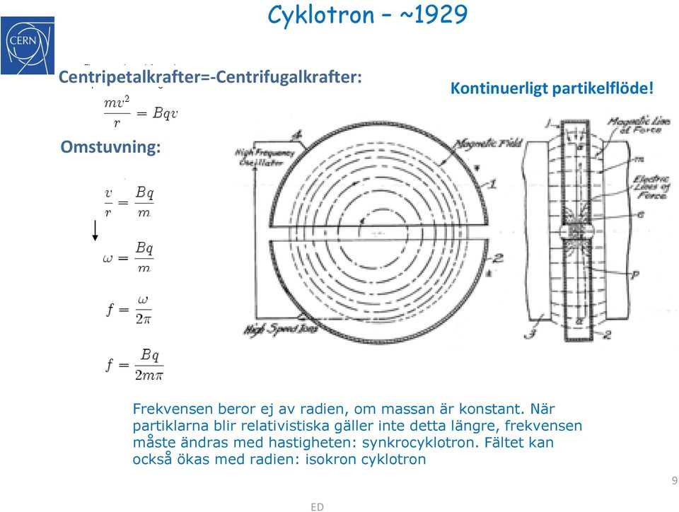 När partiklarna blir relativistiska gäller inte detta längre, frekvensen måste