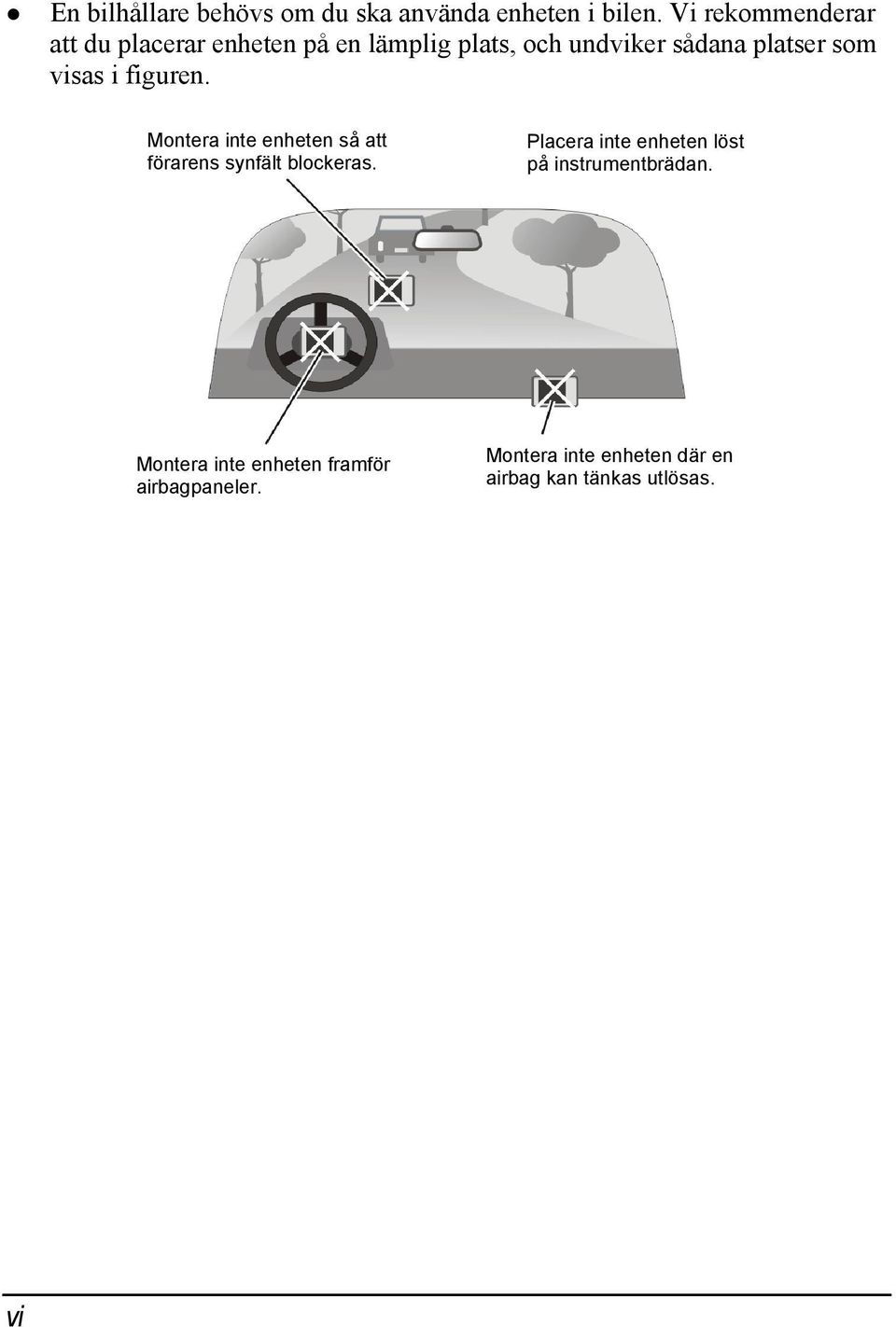 som visas i figuren. Montera inte enheten så att förarens synfält blockeras.