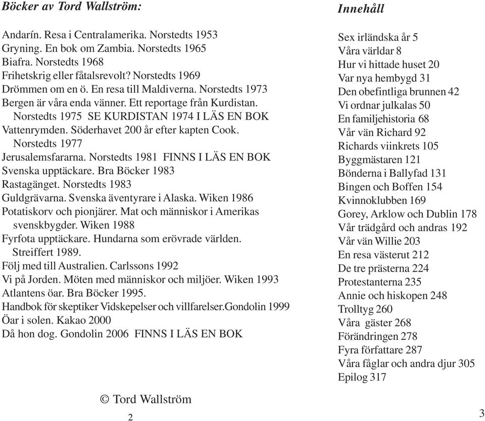 Söderhavet 200 år efter kapten Cook. Norstedts 1977 Jerusalemsfararna. Norstedts 1981 FINNS I LÄS EN BOK Svenska upptäckare. Bra Böcker 1983 Rastagänget. Norstedts 1983 Guldgrävarna.