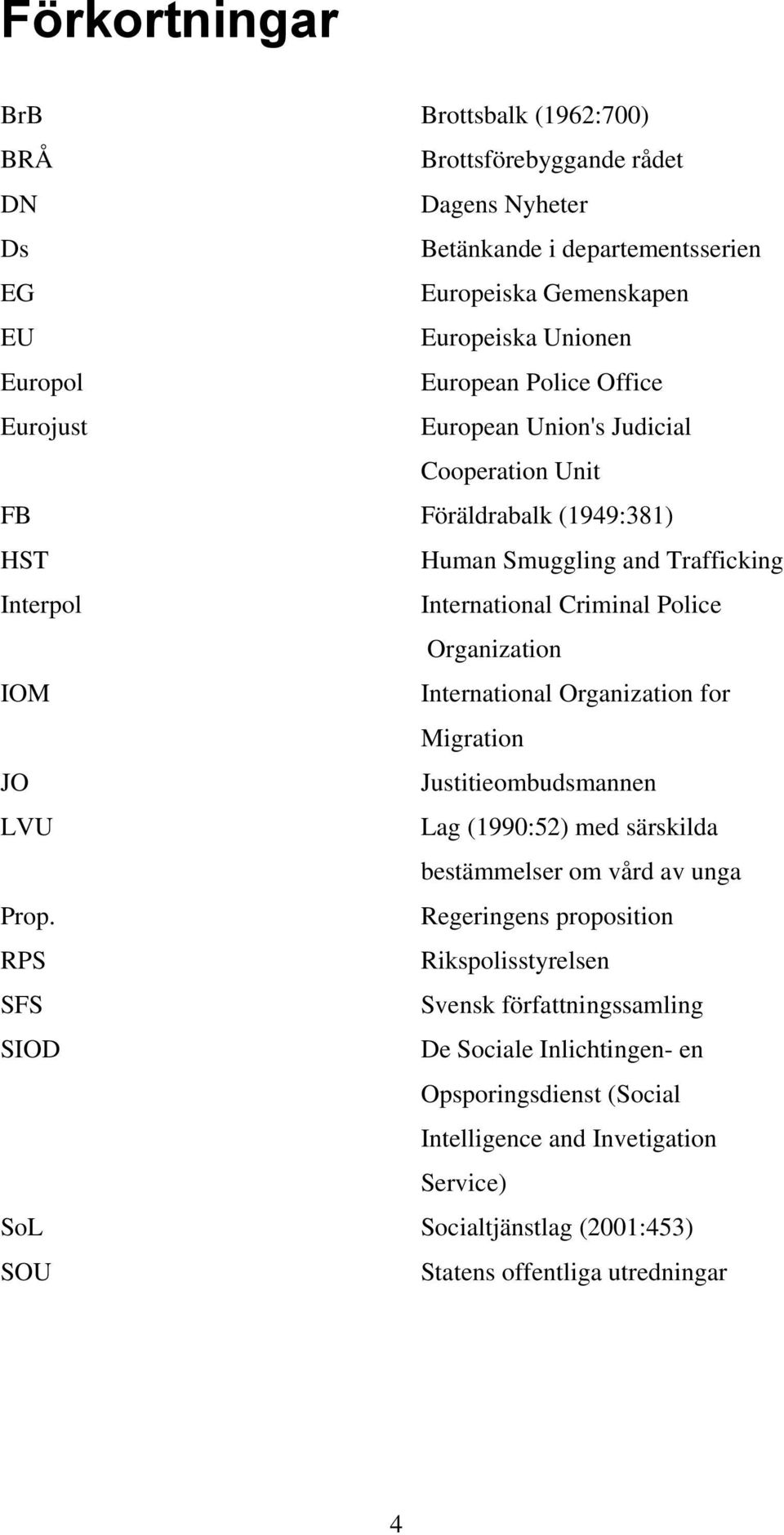 International Organization for Migration JO Justitieombudsmannen LVU Lag (1990:52) med särskilda bestämmelser om vård av unga Prop.