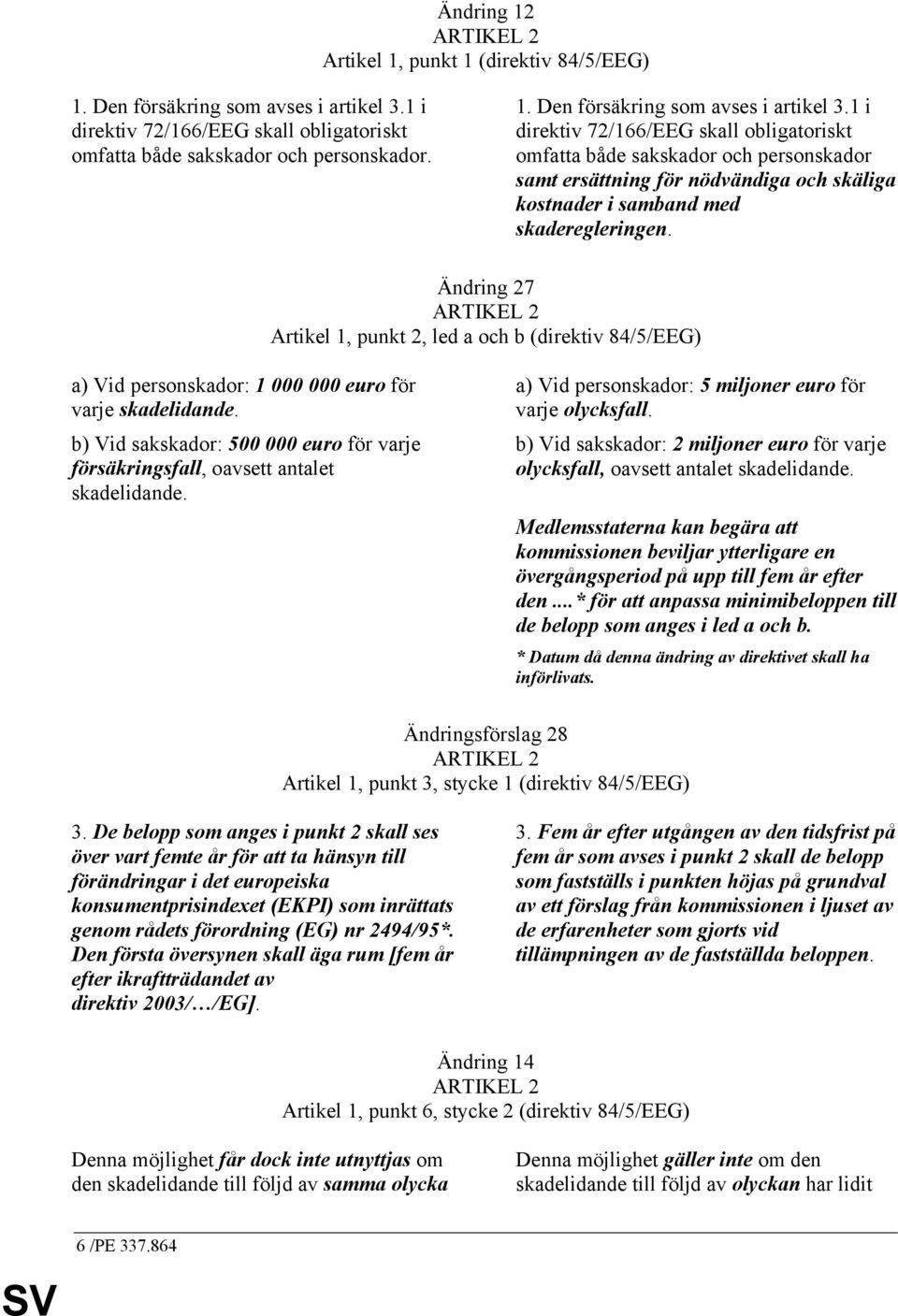 1 i direktiv 72/166/EEG skall obligatoriskt omfatta både sakskador och personskador samt ersättning för nödvändiga och skäliga kostnader i samband med skaderegleringen.