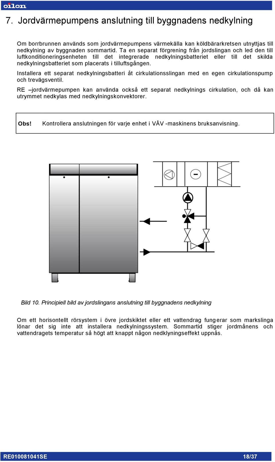 tilluftsgången. Installera ett separat nedkylningsbatteri åt cirkulationsslingan med en egen cirkulationspump och trevägsventil.