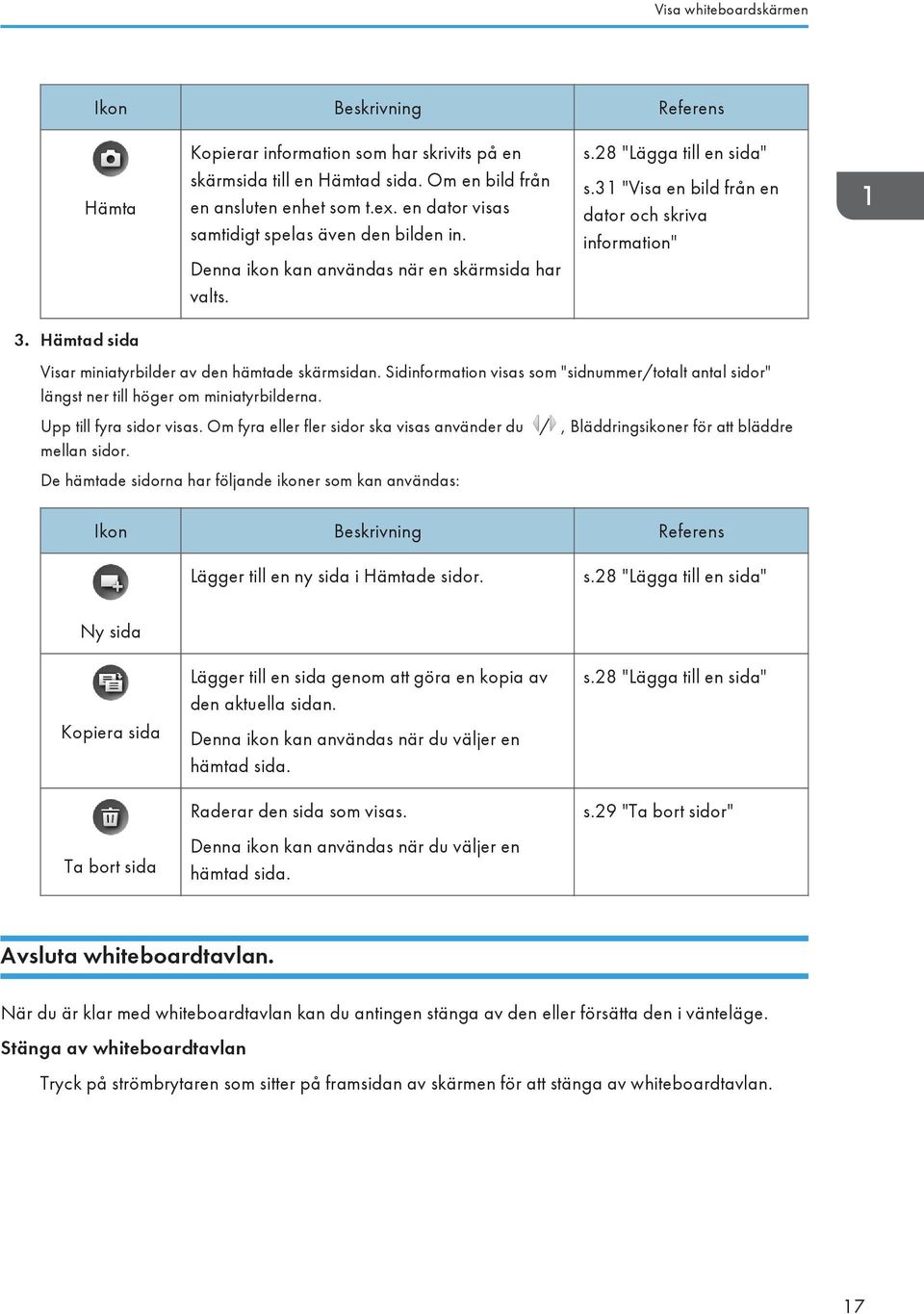 Hämtad sida Visar miniatyrbilder av den hämtade skärmsidan. Sidinformation visas som "sidnummer/totalt antal sidor" längst ner till höger om miniatyrbilderna. Upp till fyra sidor visas.