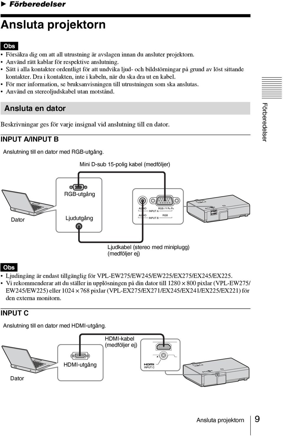 För mer information, se bruksanvisningen till utrustningen som ska anslutas. Använd en stereoljudskabel utan motstånd.