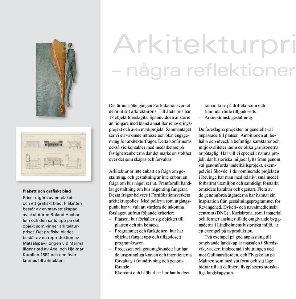 Det grafiska bladet består av en reproduktion av Matsalspaviljongen vid Marma läger ritad av Axel och Hjalmar Kumlien 1882 och den överlämnas till arkitekten.