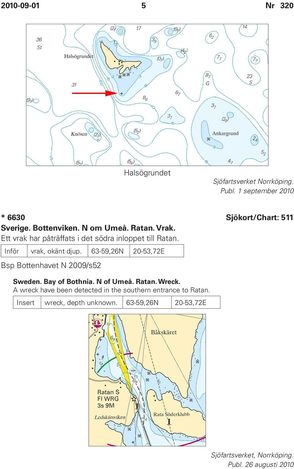 63-59,26N 20-53,72E Bsp Bottenhavet N 2009/s52 Sweden. Bay of Bothnia. N of Umeå. Ratan. Wreck.