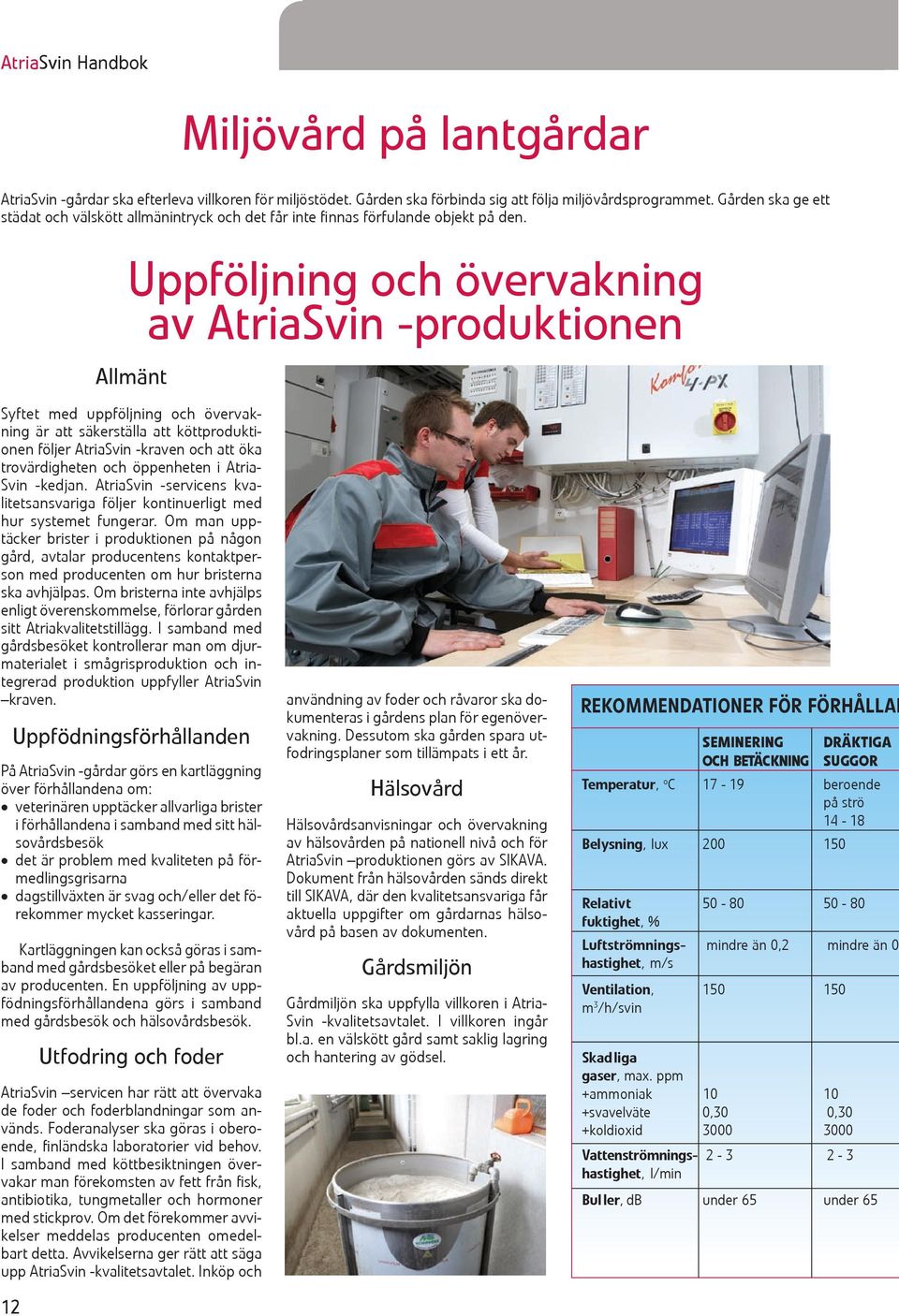 Uppföljning och övervakning av AtriaSvin -produktionen Syftet med uppföljning och övervakning är att säkerställa att köttproduktionen följer AtriaSvin -kraven och att öka trovärdigheten och