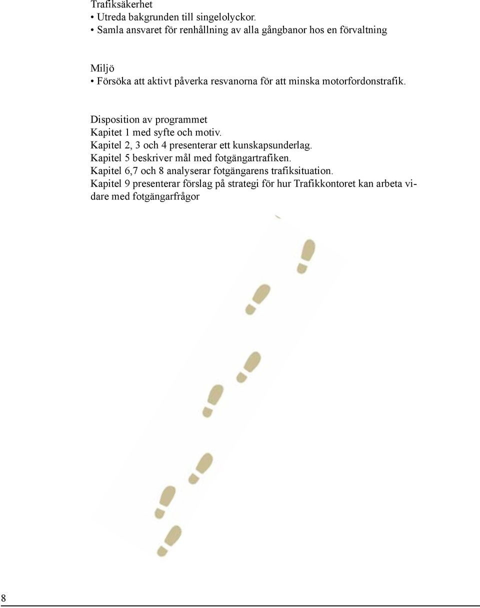 motorfordonstrafik. Disposition av programmet Kapitet 1 med syfte och motiv. Kapitel 2, 3 och 4 presenterar ett kunskapsunderlag.