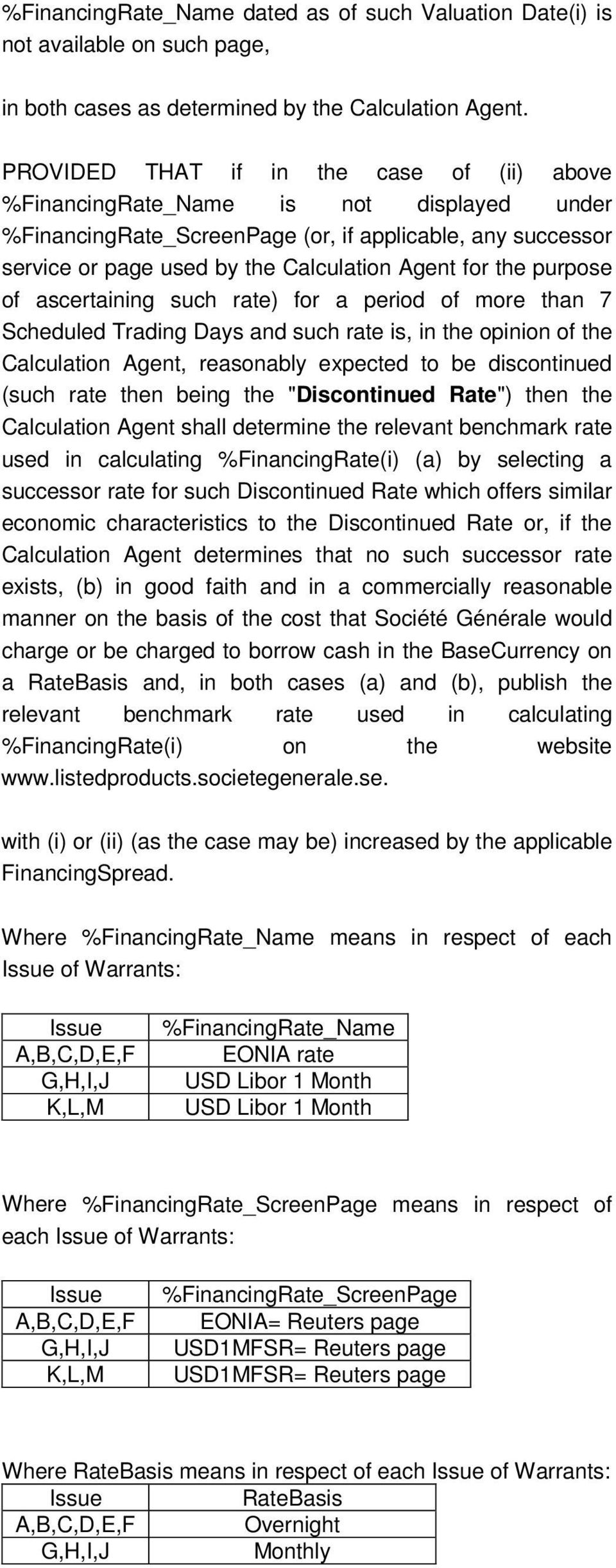 purpose of ascertaining such rate) for a period of more than 7 Scheduled Trading Days and such rate is, in the opinion of the Calculation Agent, reasonably expected to be discontinued (such rate then