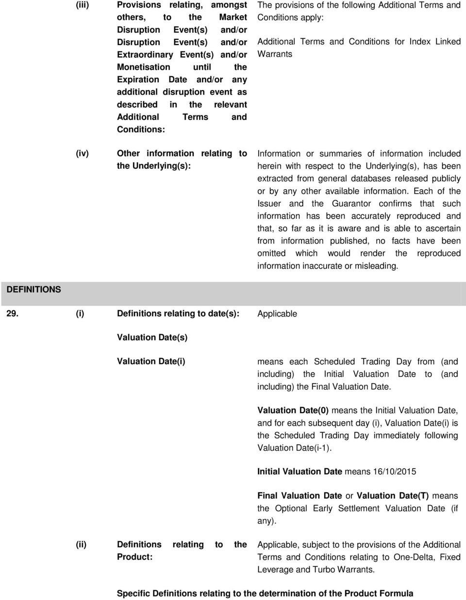 Index Linked Warrants (iv) Other information relating to the Underlying(s): Information or summaries of information included herein with respect to the Underlying(s), has been extracted from general