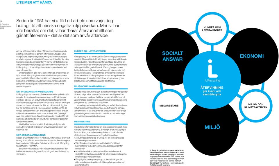 KUNDER OCH LEVERANTÖRER Att vår affärsidé bidrar till en hållbar resurshantering och positiva klimateffekter genom ett minskat uttag av jungfrulig råvara, lägre energiförbrukning och sänkta utsläpp