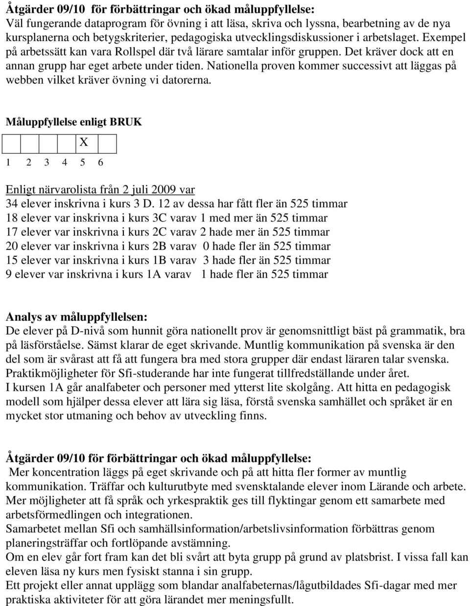 Nationella proven kommer successivt att läggas på webben vilket kräver övning vi datorerna. Enligt närvarolista från 2 juli 2009 var 34 elever inskrivna i kurs 3 D.