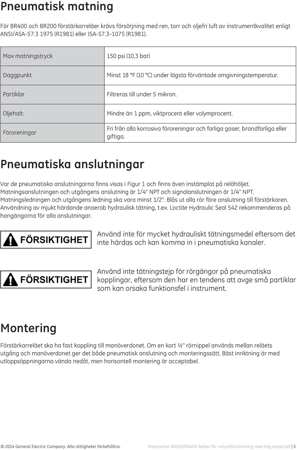 Oljehalt: Föroreningar Mindre än 1 ppm, viktprocent eller volymprocent. Fri från alla korrosiva föroreningar och farliga gaser, brandfarliga eller giftiga.