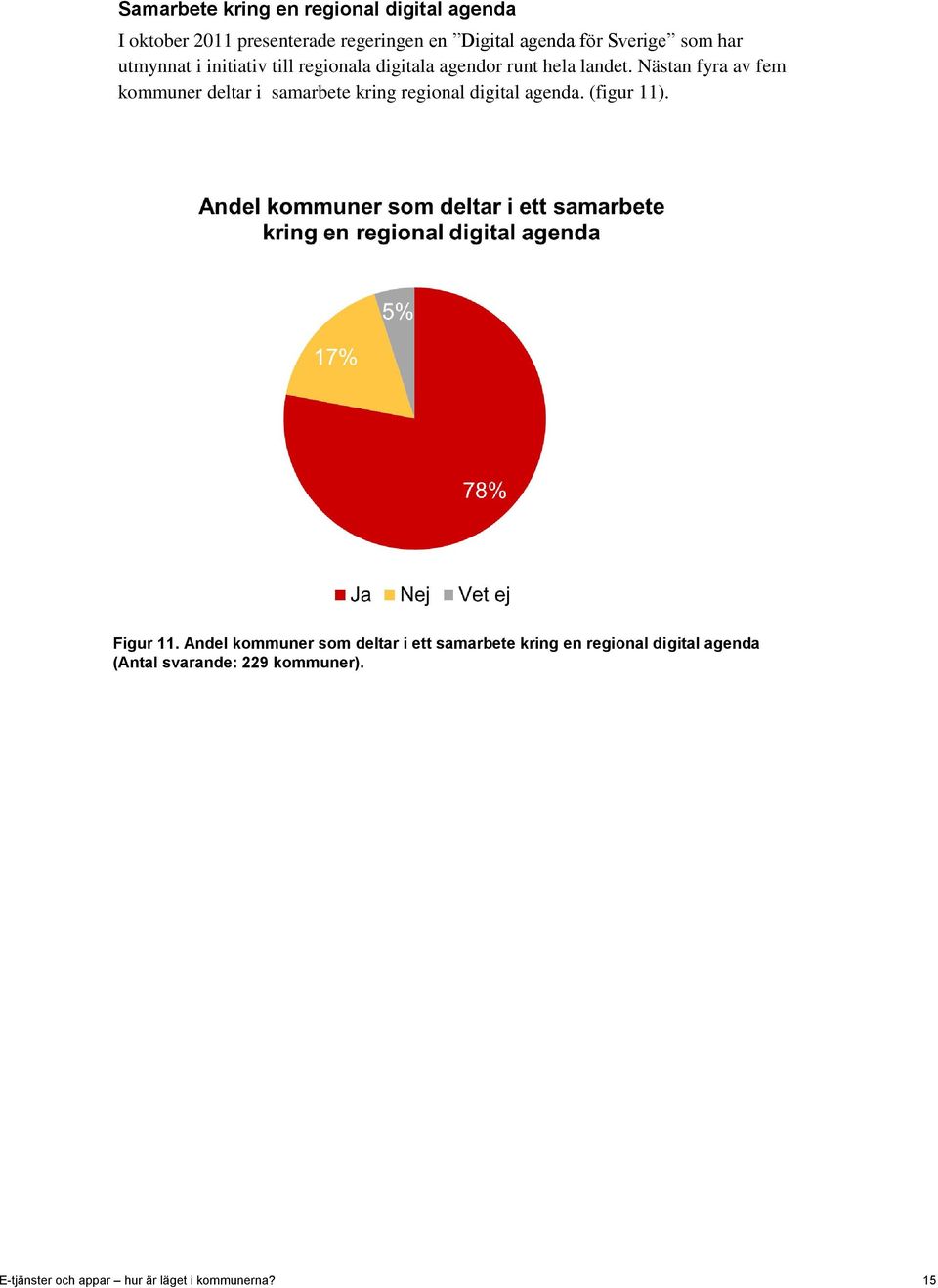 Nästan fyra av fem kommuner deltar i samarbete kring regional digital agenda. (figur 11). Figur 11.