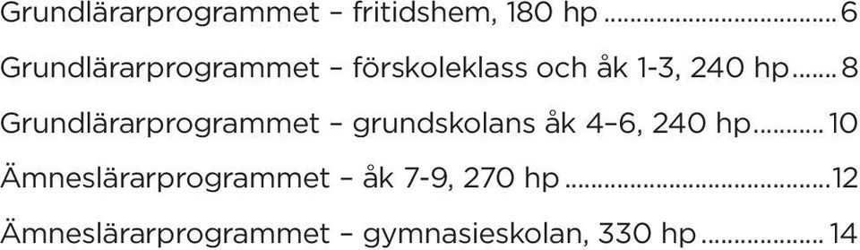 .. 8 Grundlärarprogrammet grundskolans åk 4 6, 240 hp.
