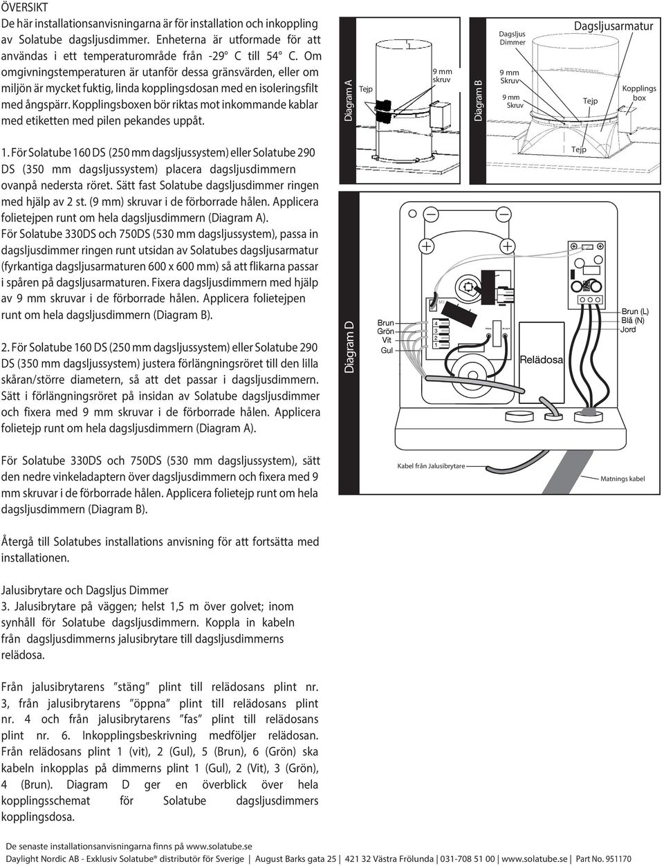 Kopplingsboxen bör riktas mot inkommande kablar med etiketten med pilen pekandes uppåt. Diagram A skruv Diagram B Dagsljus Dimmer Skruv Skruv Dagsljusarmatur Kopplings box 1.