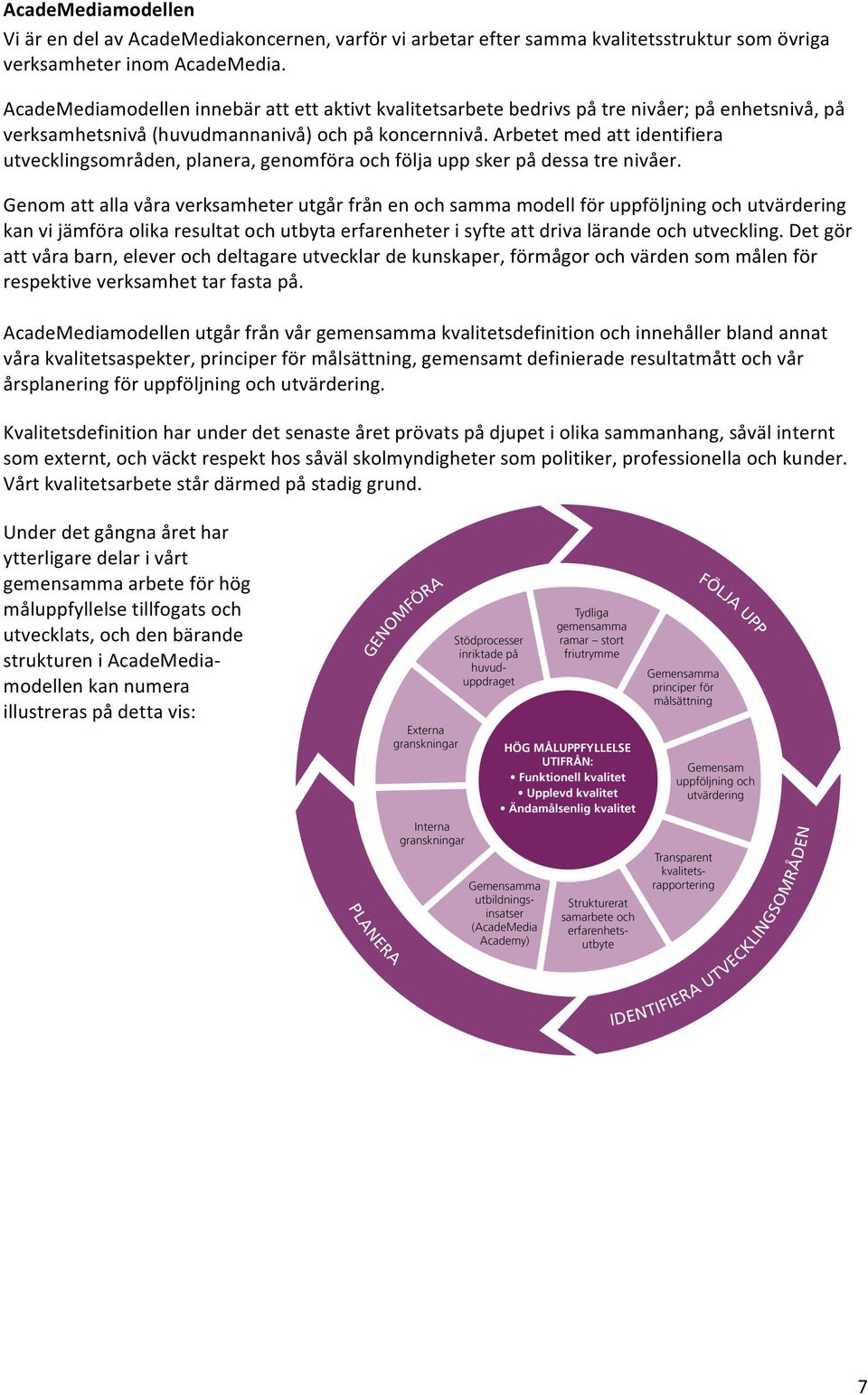 Arbetet med att identifiera utvecklingsområden, planera, genomföra och följa upp sker på dessa tre nivåer.