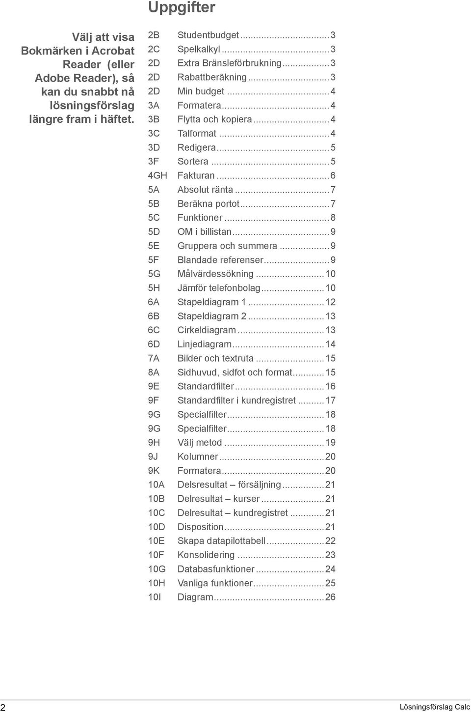 ..7 5C Funktioner...8 5D OM i billistan...9 5E Gruppera och summera...9 5F Blandade referenser...9 5G Målvärdessökning...10 5H Jämför telefonbolag...10 6A Stapeldiagram 1...12 6B Stapeldiagram 2.