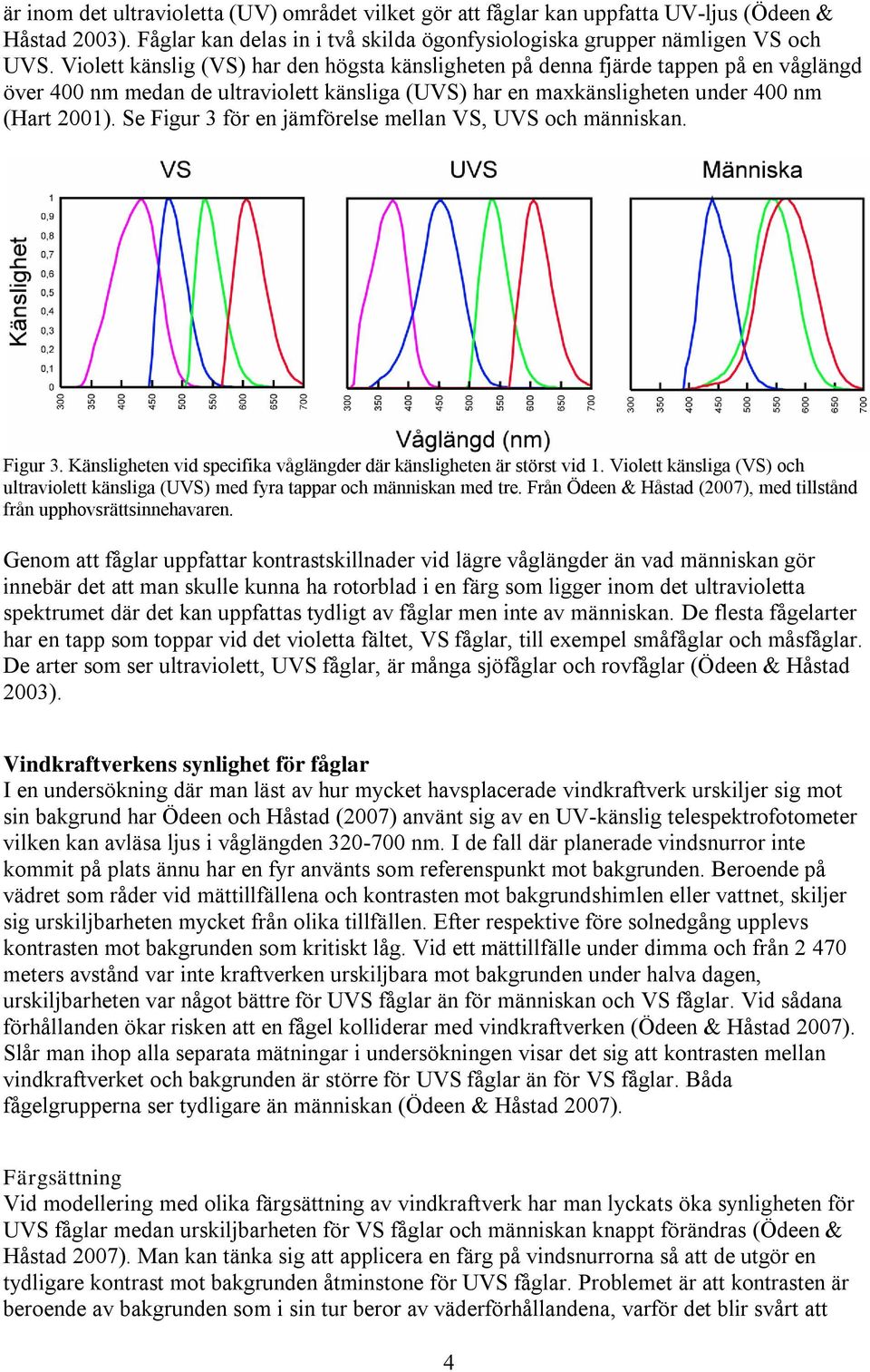 Se Figur 3 för en jämförelse mellan VS, UVS och människan. Figur 3. Känsligheten vid specifika våglängder där känsligheten är störst vid 1.