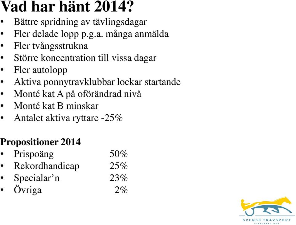 ponnytravklubbar lockar startande Monté kat A på oförändrad nivå Monté kat B minskar