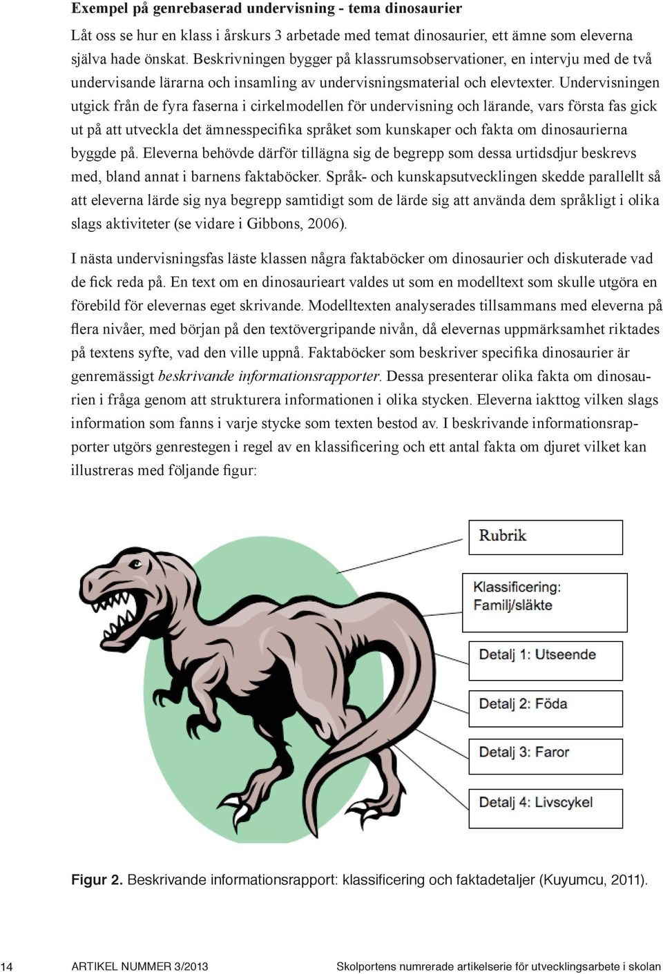 Undervisningen utgick från de fyra faserna i cirkelmodellen för undervisning och lärande, vars första fas gick ut på att utveckla det ämnesspecifika språket som kunskaper och fakta om dinosaurierna