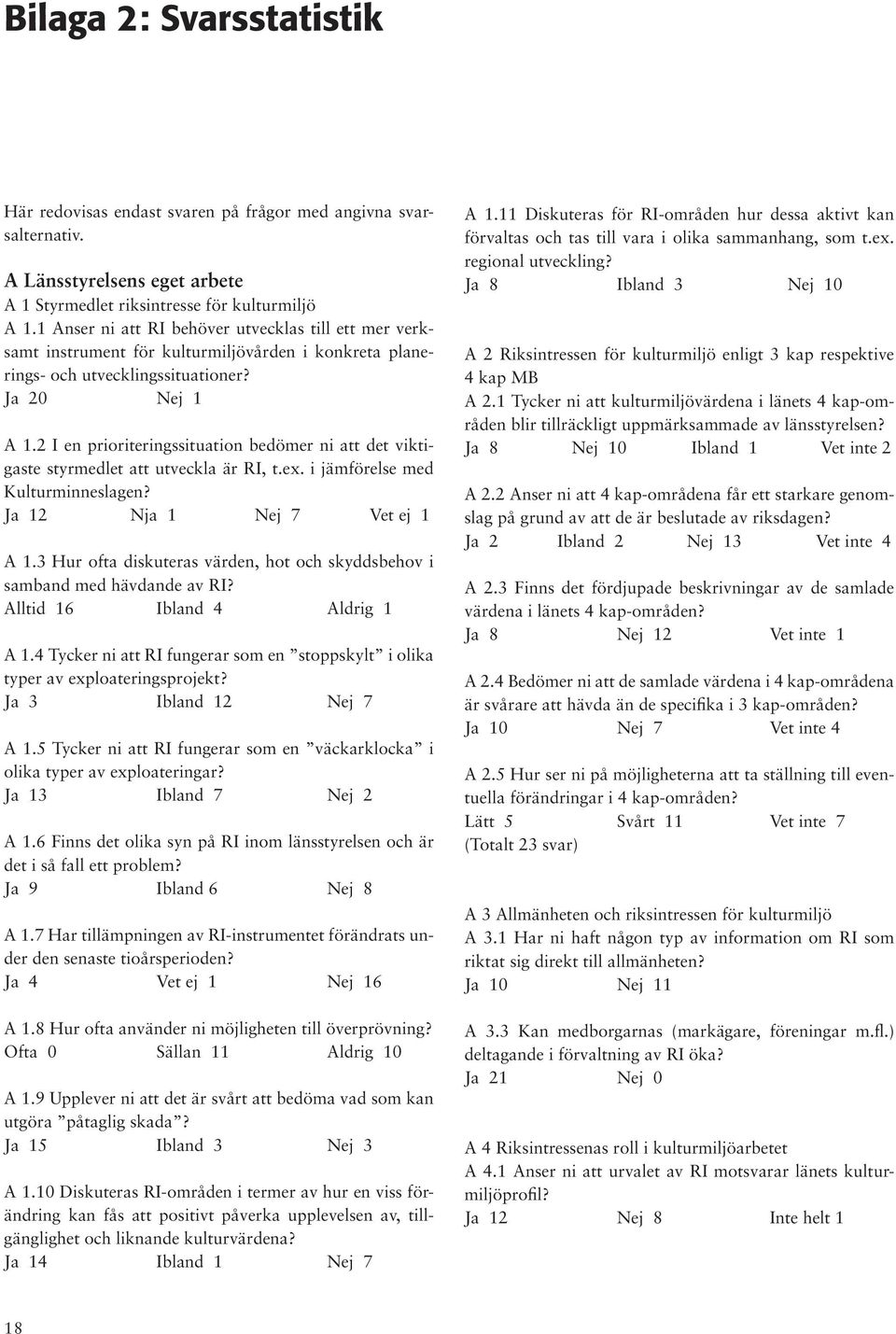 2 I en prioriteringssituation bedömer ni att det viktigaste styrmedlet att utveckla är RI, t.ex. i jämförelse med Kulturminneslagen? 12 Nja 1 7 Vet ej 1 A 1.