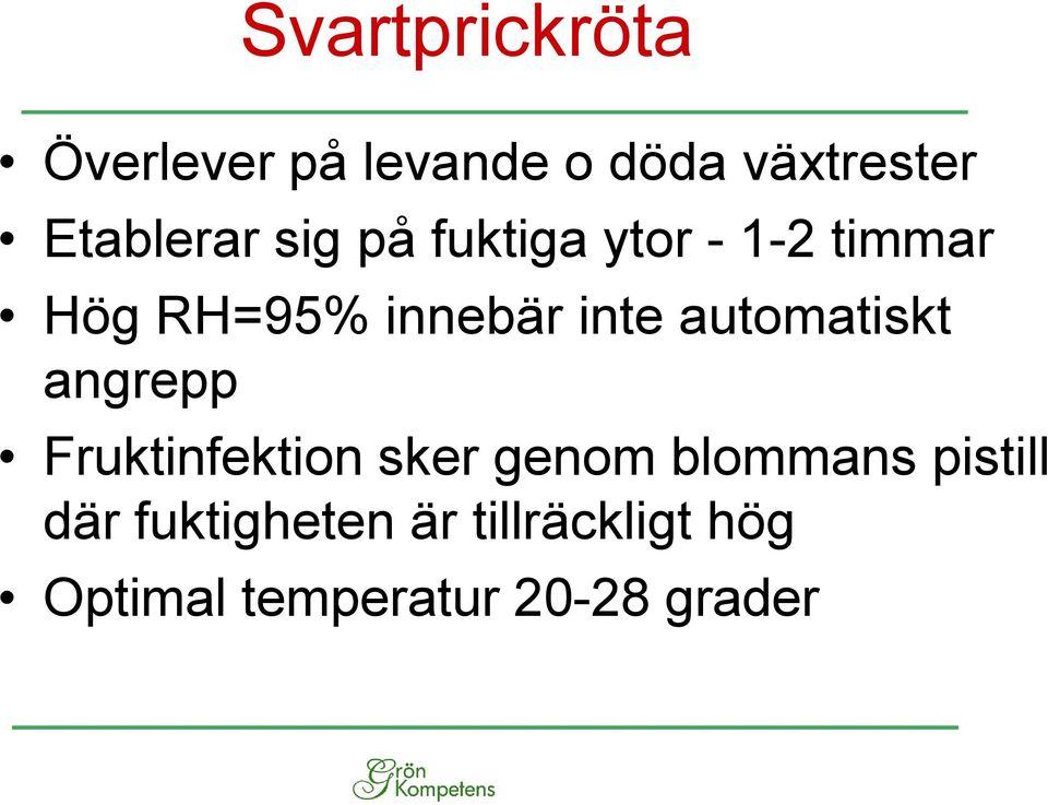 inte automatiskt angrepp Fruktinfektion sker genom blommans