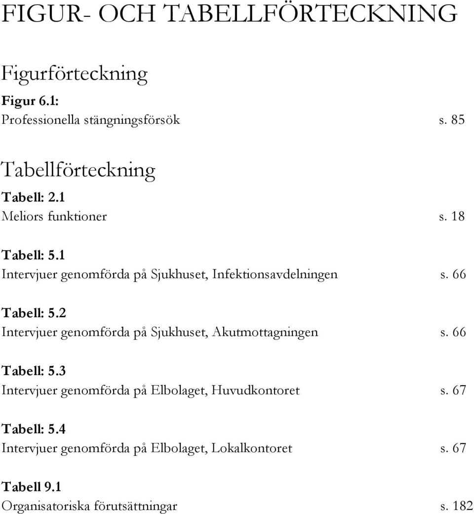 1 Intervjuer genomförda på Sjukhuset, Infektionsavdelningen s. 66 Tabell: 5.