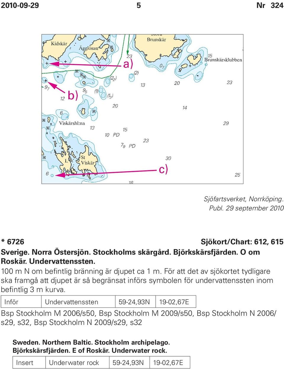 För att det av sjökortet tydligare ska framgå att djupet är så begränsat införs symbolen för undervattenssten inom befintlig 3 m kurva.