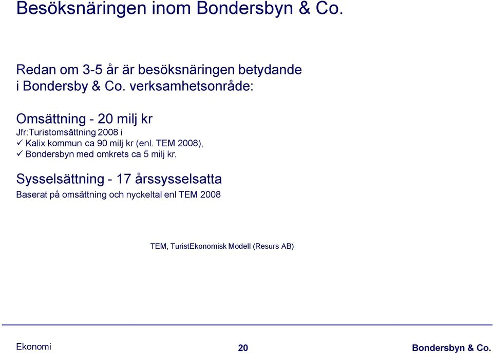 milj kr (enl. TEM 2008), Bondersbyn med omkrets ca 5 milj kr.