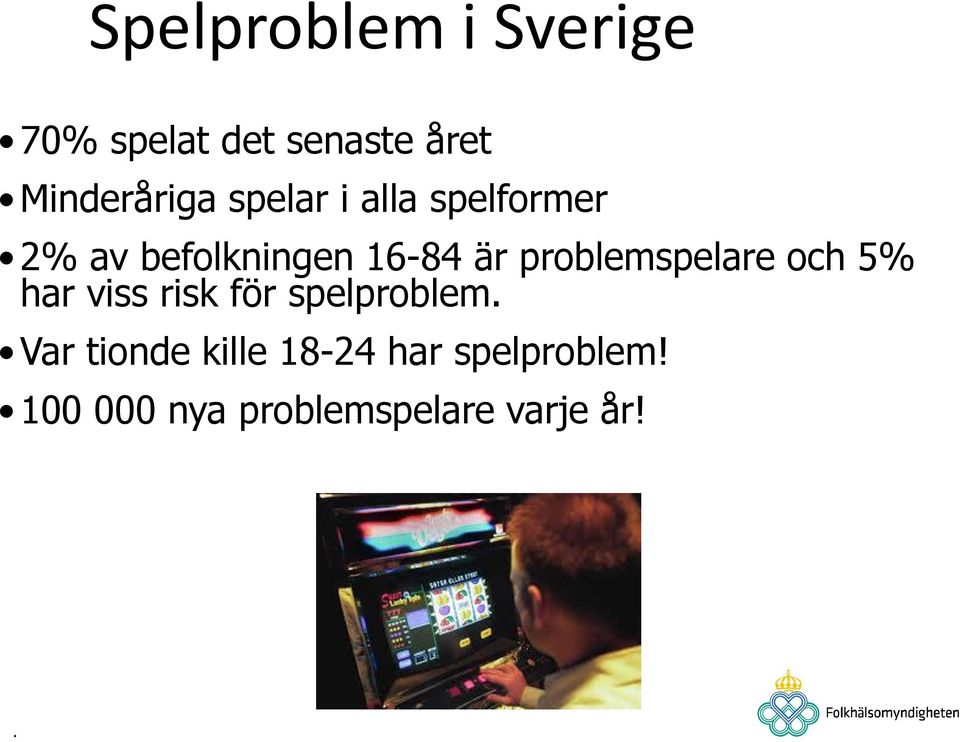 16-84 är problemspelare och 5% har viss risk för spelproblem