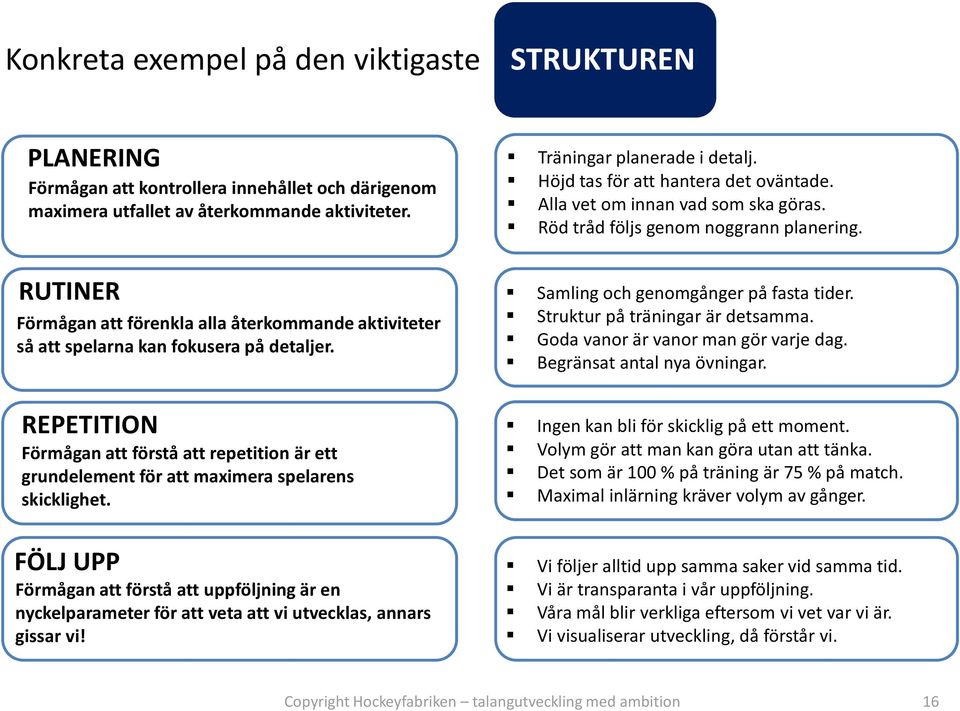 RUTINER Förmågan att förenkla alla återkommande aktiviteter så att spelarna kan fokusera på detaljer.