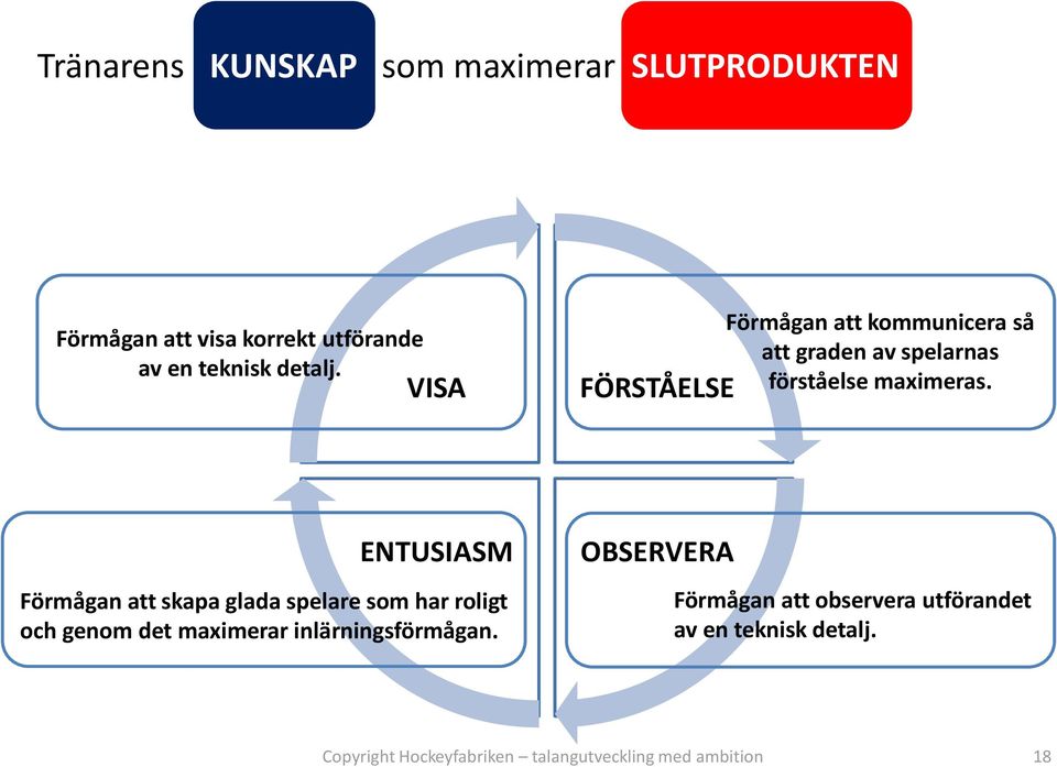 VISA FÖRSTÅELSE Förmågan att kommunicera så att graden av spelarnas förståelse maximeras.