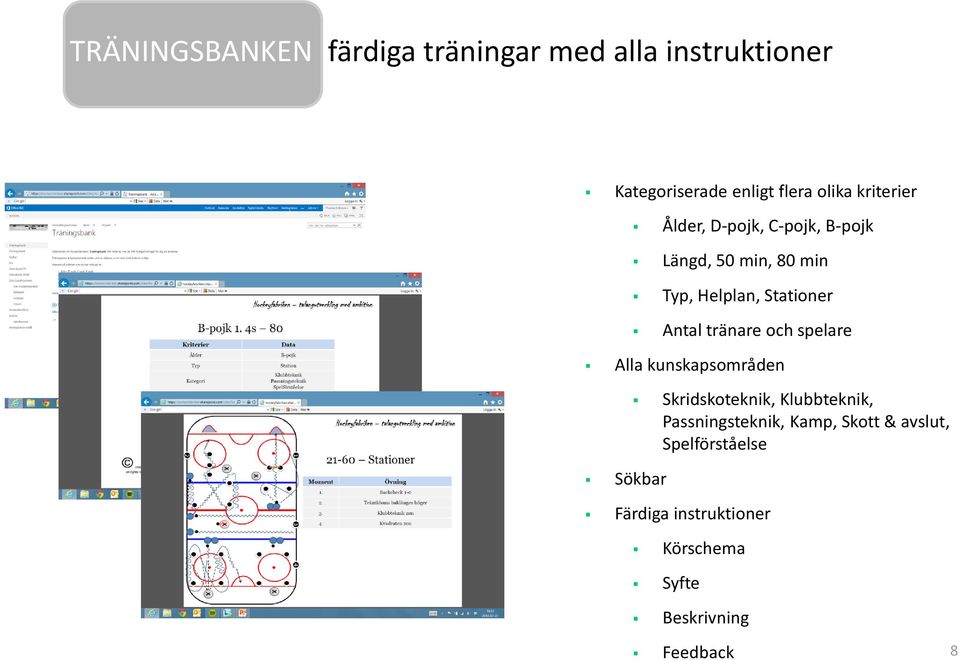 tränare och spelare Alla kunskapsområden Sökbar Skridskoteknik, Klubbteknik, Passningsteknik,