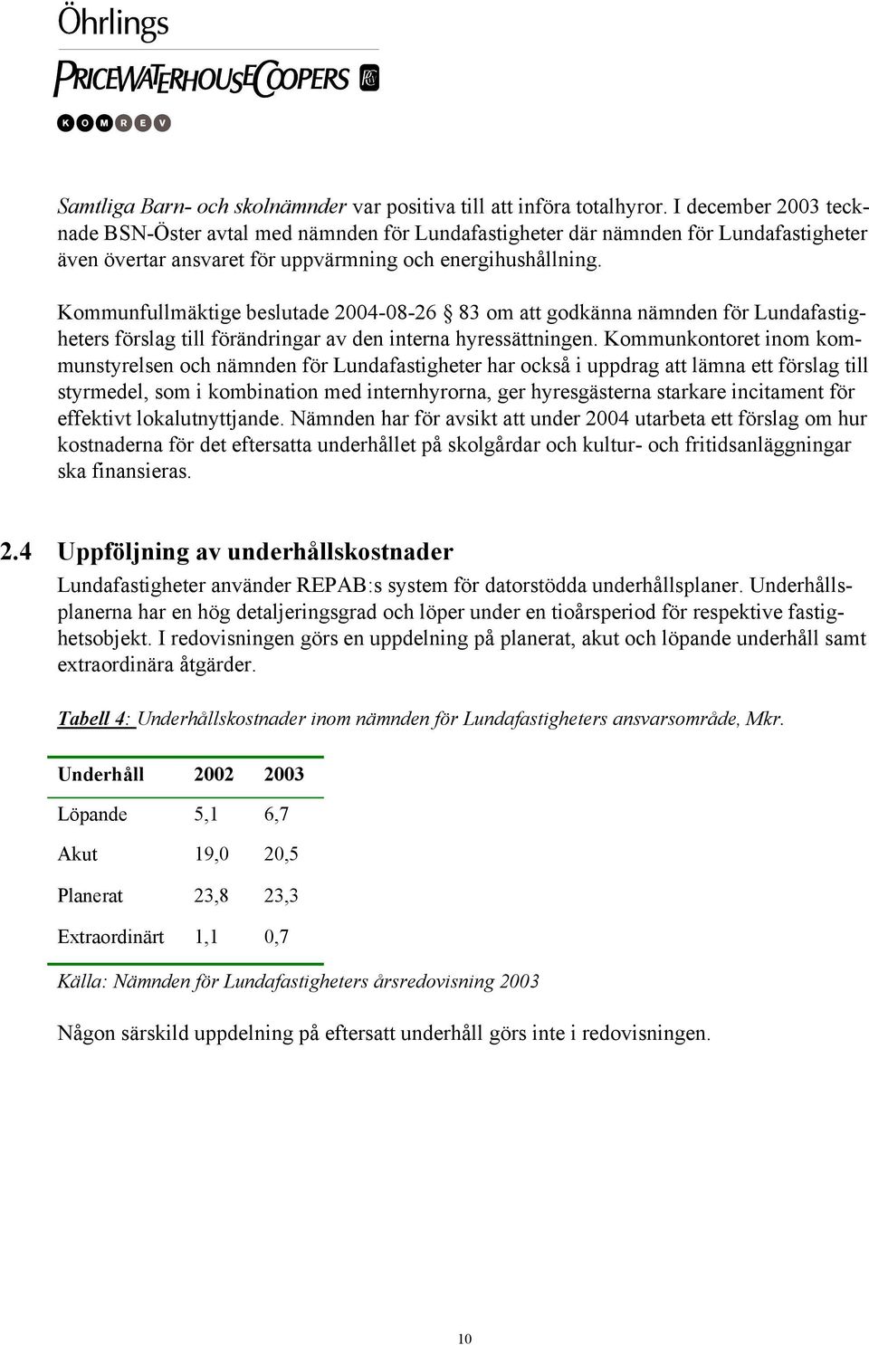 Kommunfullmäktige beslutade 2004-08-26 83 om att godkänna nämnden för Lundafastigheters förslag till förändringar av den interna hyressättningen.