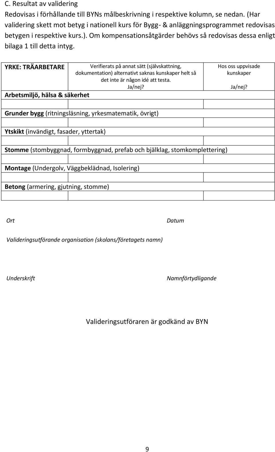 Om kompensationsåtgärder behövs så redovisas dessa enligt bilaga 1 till detta intyg.