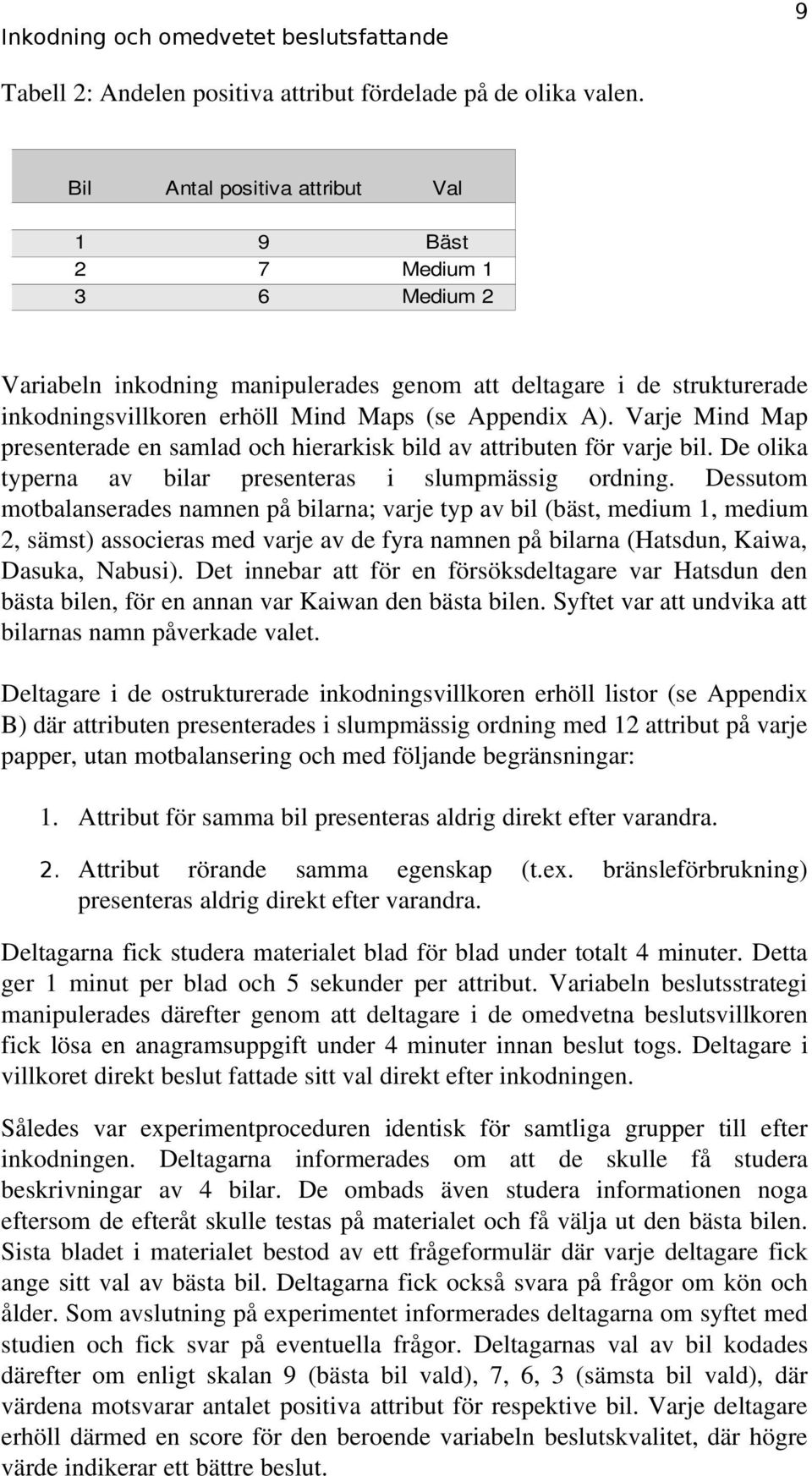 Varje Mind Map presenterade en samlad och hierarkisk bild av attributen för varje bil. De olika typerna av bilar presenteras i slumpmässig ordning.