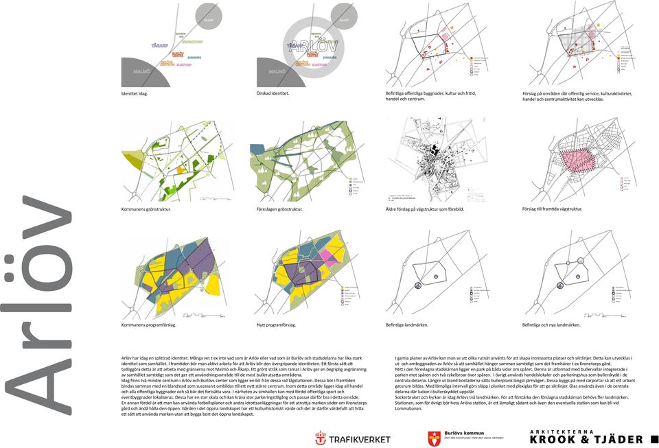 Förslag på områden där offentlig service, kulturaktiviteter, handel och centrumaktivitet kan utvecklas. city Grönytor Mindre vägar Aktiverade grönytor Vatten Träd Kommunens grönstruktur.