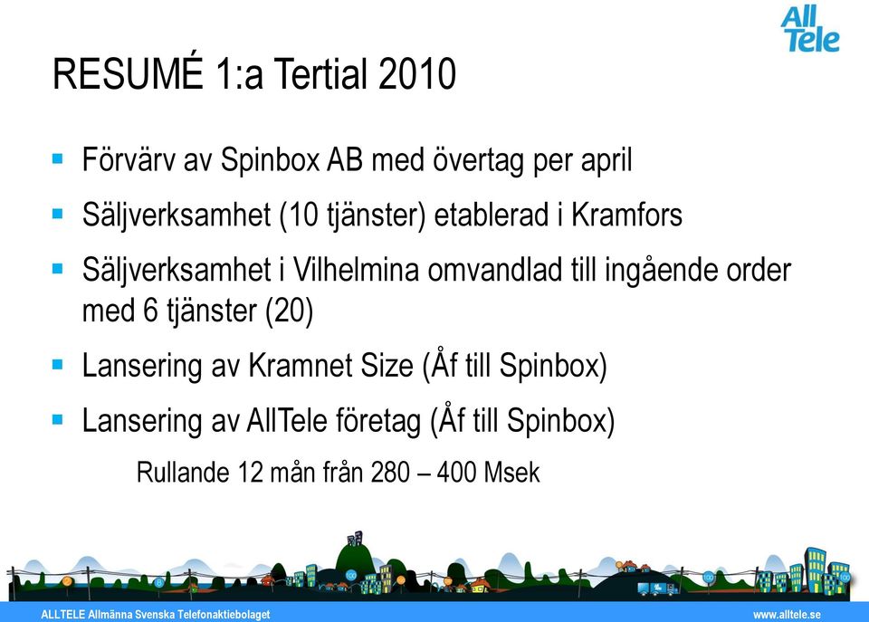 omvandlad till ingående order med 6 tjänster (20) Lansering av Kramnet Size (Åf