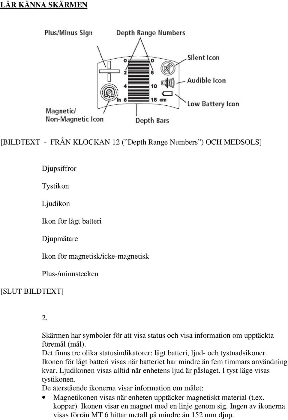 Ikonen för lågt batteri visas när batteriet har mindre än fem timmars användning kvar. Ljudikonen visas alltid när enhetens ljud är påslaget. I tyst läge visas tystikonen.