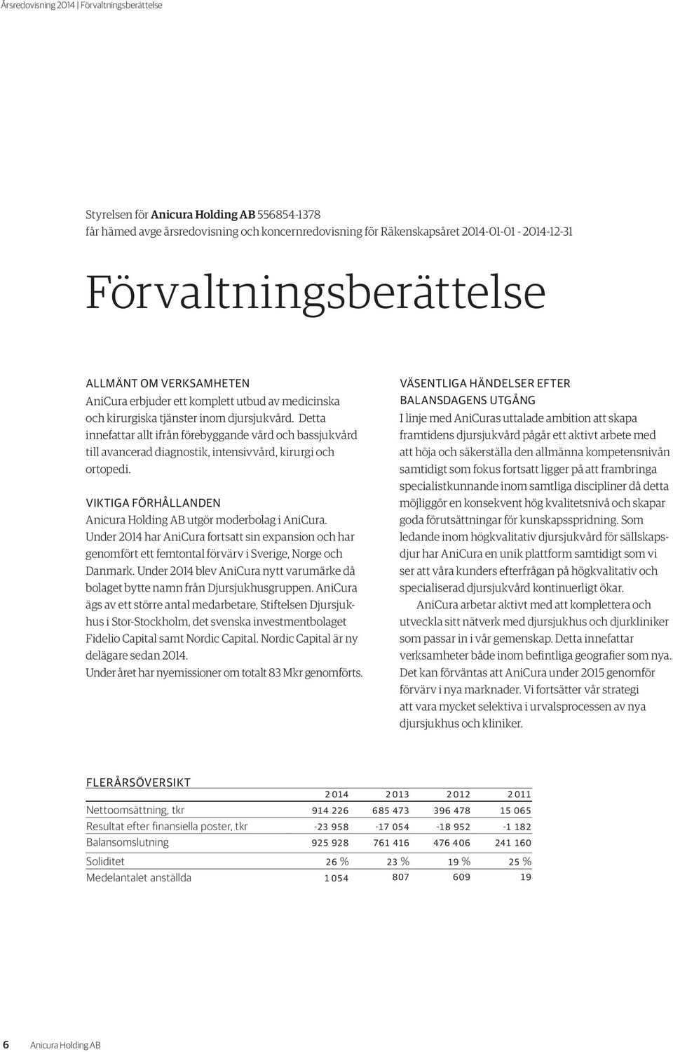 Detta innefattar allt ifrån förebyggande vård och bassjukvård till avancerad diagnostik, intensivvård, kirurgi och ortopedi. VIKTIGA FÖRHÅLLANDEN utgör moderbolag i AniCura.