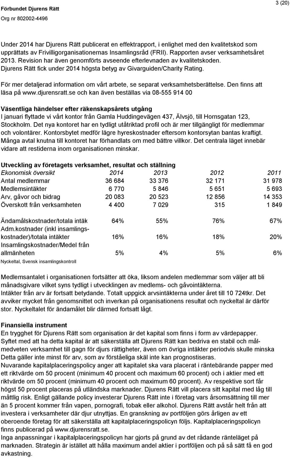 För mer detaljerad information om vårt arbete, se separat verksamhetsberättelse. Den finns att läsa på www.djurensratt.