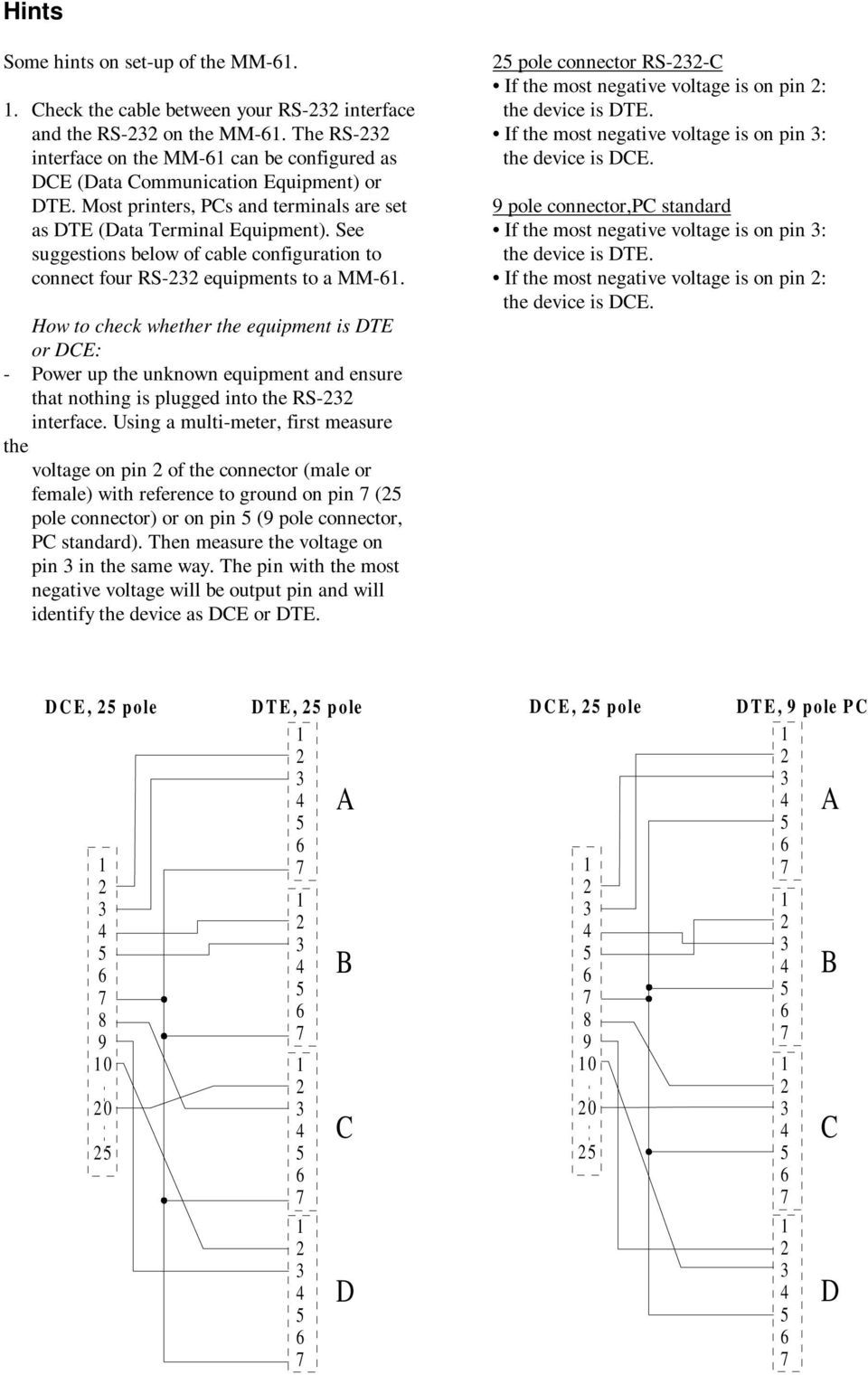 How to check whether the equipment is DTE or DCE: - Power up the unknown equipment and ensure that nothing is plugged into the RS- interface.