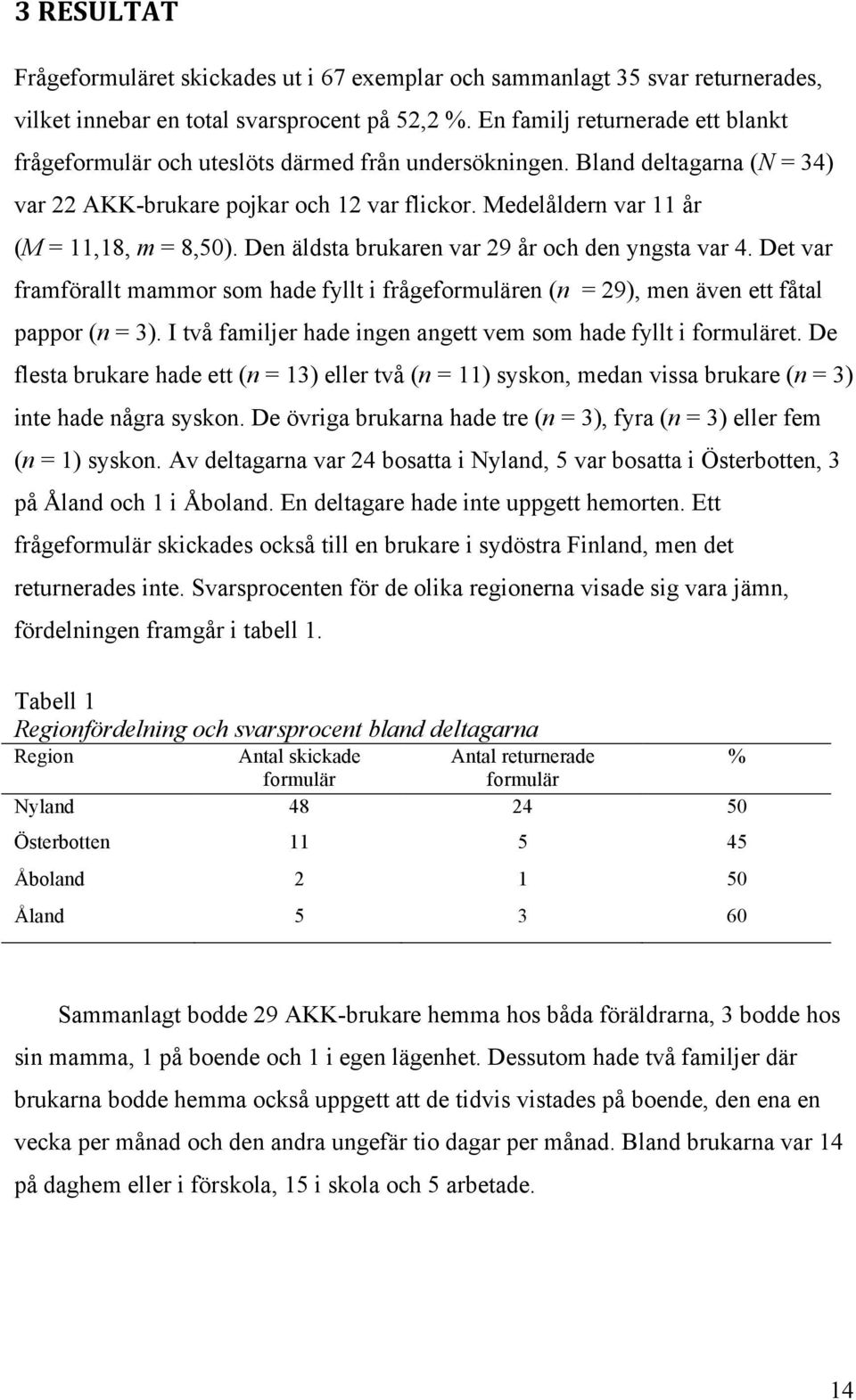 Medelåldern var 11 år (M = 11,18, m = 8,50). Den äldsta brukaren var 29 år och den yngsta var 4.