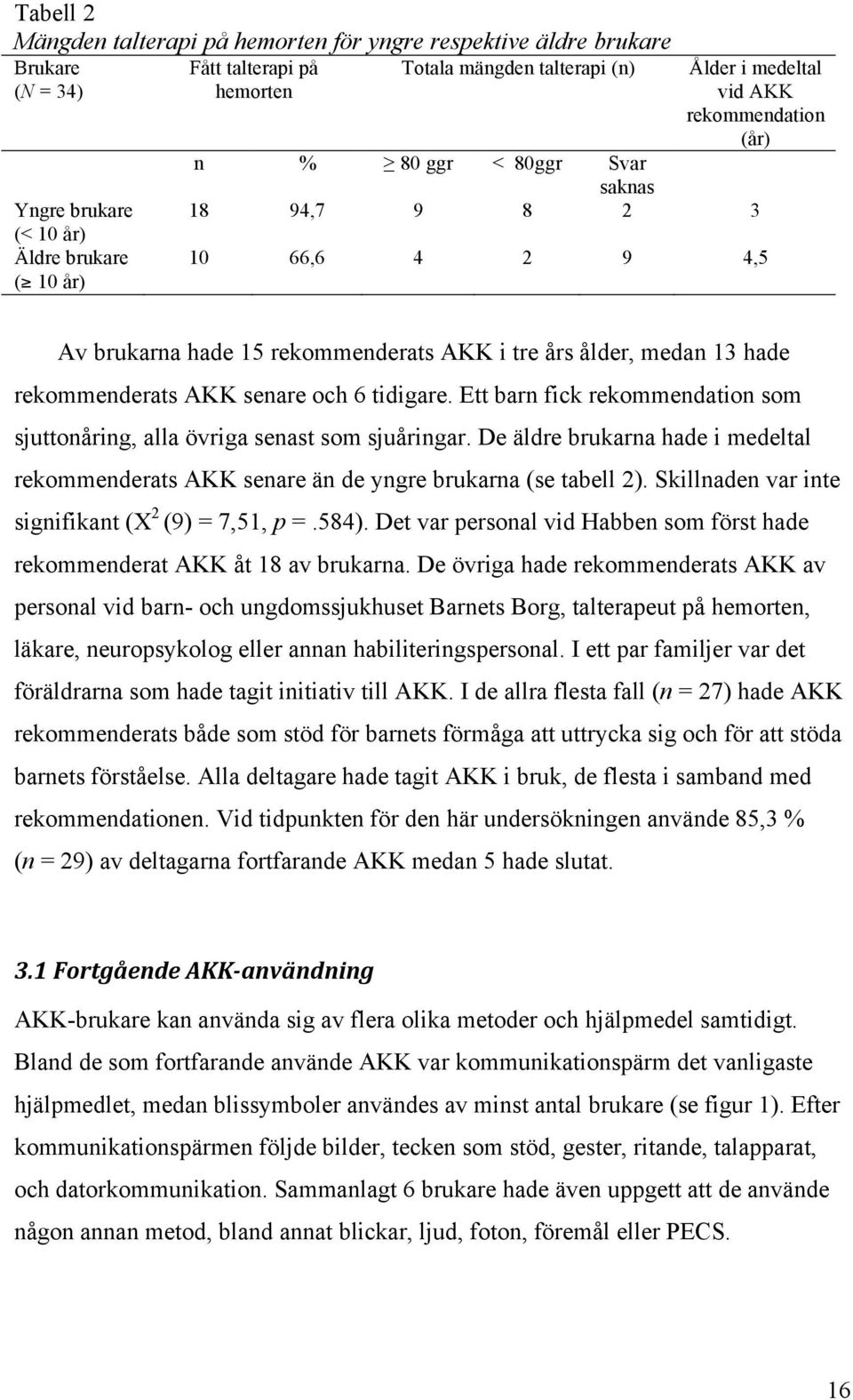 och 6 tidigare. Ett barn fick rekommendation som sjuttonåring, alla övriga senast som sjuåringar. De äldre brukarna hade i medeltal rekommenderats AKK senare än de yngre brukarna (se tabell 2).