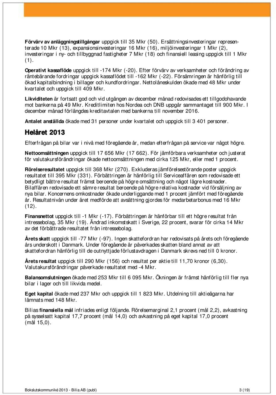 leasing uppgick till 1 Mkr (1). Operativt kassaflöde uppgick till -174 Mkr (-20). Efter förvärv av verksamheter och förändring av räntebärande fordringar uppgick kassaflödet till -162 Mkr (-22).