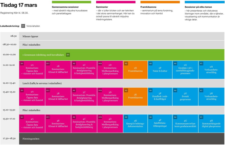 Framtidsarena seminarium på tema forskning, innovation och framtid Sessioner på olika teman här presenteras och diskuteras lösningar inom området, där e-tjänster, visualisering och kommunikation är